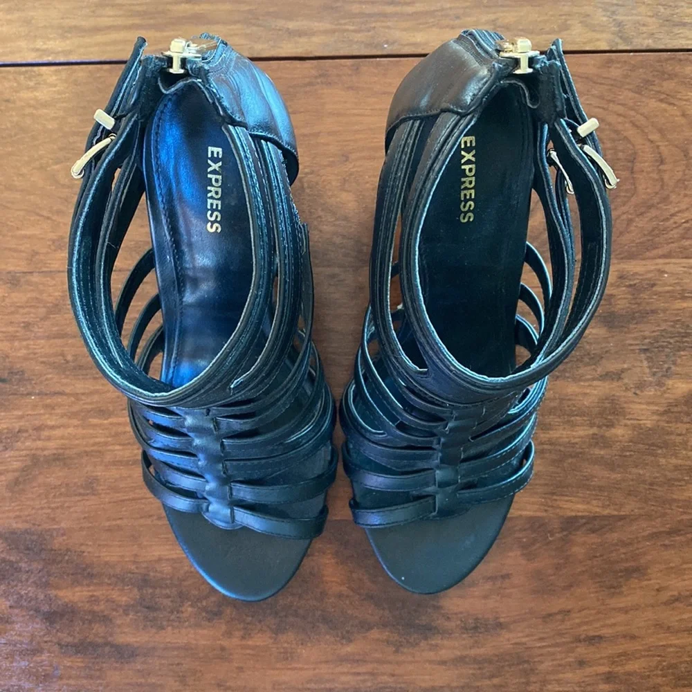 Express Strappy Wedge Sandals - Black - 7